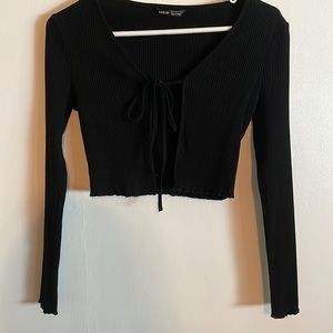 Shein Women Size XS US size 2 black ribbed ruffle open front cardigan sleeve top